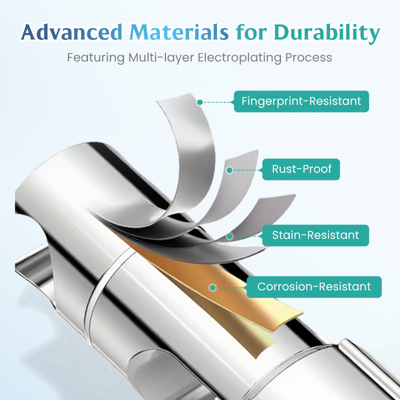 Hole-free shower head bracket with sliding sleeve, adjustable height rod, hook and mounting bracket for shower unit and shower head