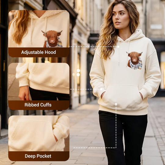 🐮🎁Cute Highland Cow Cozy Fleece-Lined Hooded Sweatshirt
