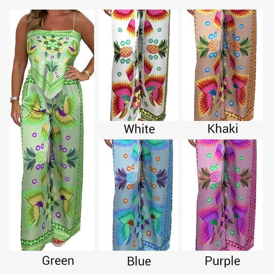 🔥New Arrival- 49% OFF💝Women's Exotic Spaghetti Strap Printed Top & Loose Pants 2-Piece Set