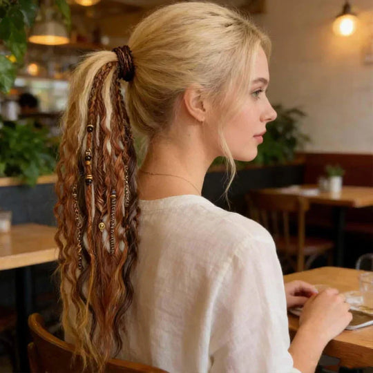 📢📢50%  OFF !! ⏰Bohemian Textured Ponytail | Instant Dreadlock Hair Extension | Easy Clip-In for Festivals & Nights Out