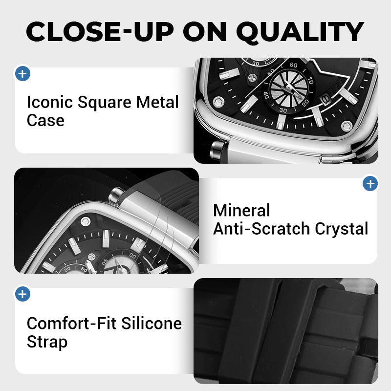⚡Heißer Sale: 50% Rabatt⚡Multifunktionale, wasserdichte Quarz-Herrenuhr mit quadratischem Design und Silikonband