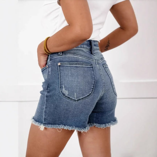 🔥Flash Sale 50% OFF💖High Rise Frayed Hem Cut Off Jean Shorts👖 | Butt-Lifting Frayed Hem