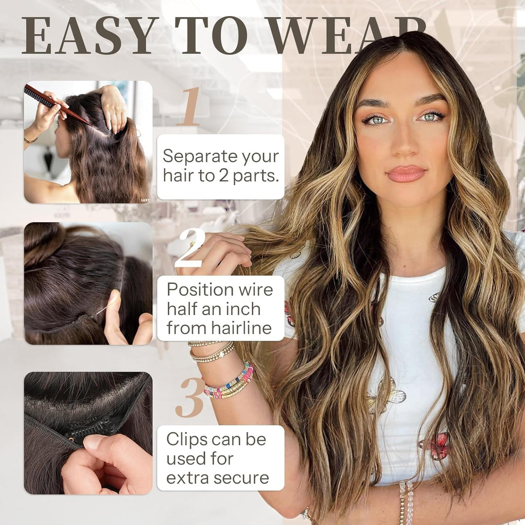 💖Denna veckas heta reor - 50% RABATT🤩Damperuk med långt, vågigt hår och tonad hår, i ett stycke med justerbar passform