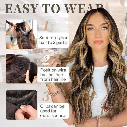 💖Denna veckas heta reor - 50% RABATT🤩Damperuk med långt, vågigt hår och tonad hår, i ett stycke med justerbar passform