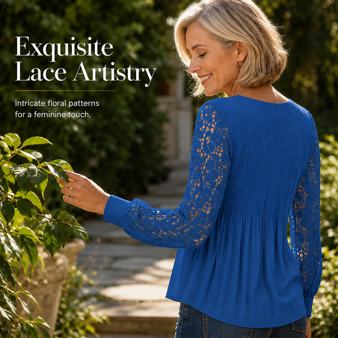 Women's Casual Lace Long-Sleeved V-Neck Top