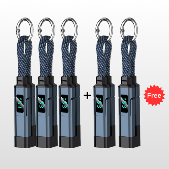 🔌 4-in-1 Charging Cable with Digital Display & Keychain – Fast-Charging, Kink-Resistant & Compact