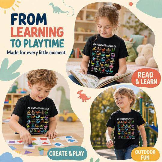 🦖Hot Sale 50% OFF✨Kids Dinosaur Alphabet Graphic T-Shirt