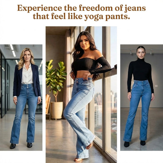 👖 Stretch High-Waist Flare Jeans – Gentle tummy support that hugs your curves. Soft stretch denim, easy to move in. Flattering for every shape. 👵🌸