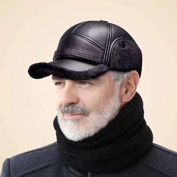 ⛄️🧢Bonnet d'hiver vintage pour homme avec oreillettes - Doublure en peluche douce et casquette en similicuir