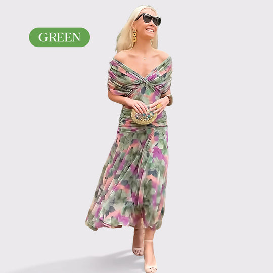 ⏳Offerta speciale a tempo limitato⏰ Abito stampato da donna con scollo a V e spalle scoperte