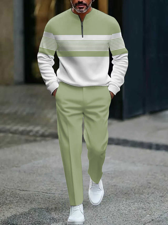 💎 50% DE RÉDUCTION ! 💎 Ensemble Homme Imprimé Graphique – Pull à Col Quart-Zip & Pantalon Assorti, Coupe Décontractée & Tissu Respirant 👕🌿