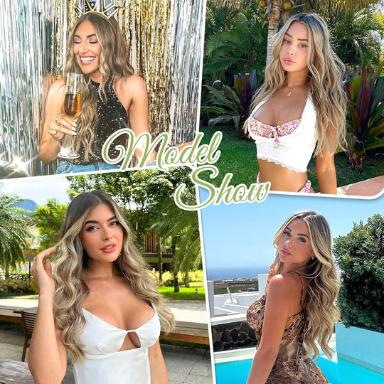 💖Denna veckas heta reor - 50% RABATT🤩Damperuk med långt, vågigt hår och tonad hår, i ett stycke med justerbar passform