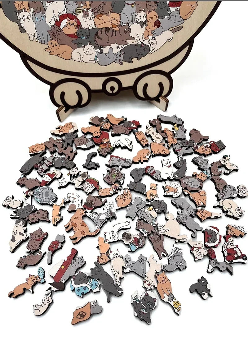 🎁Christmas Sale 49% OFF🎅135-Piece Morandi-Colored Cat Shaped Wooden Jigsaw Puzzle
