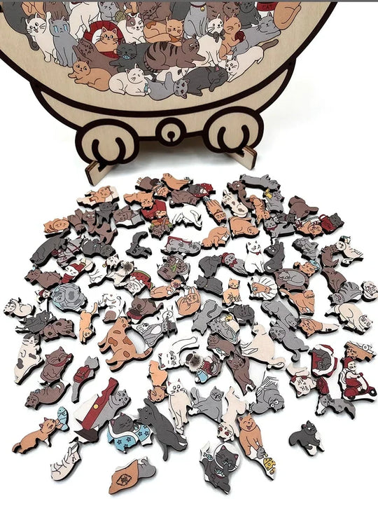 🎁Christmas Sale 49% OFF🎅135-Piece Morandi-Colored Cat Shaped Wooden Jigsaw Puzzle