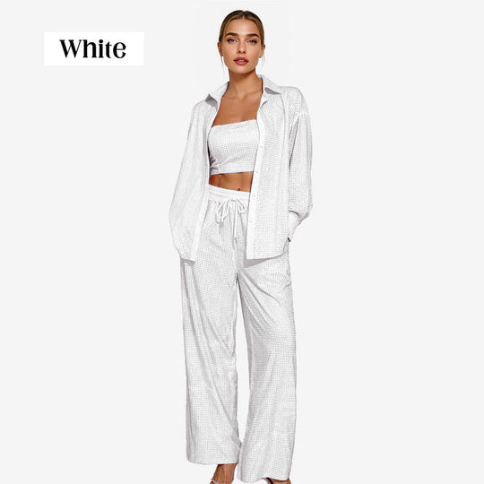 ✨50% di sconto✨Blazer con paillettes e pantaloni larghi da donna (set da 3 pezzi)