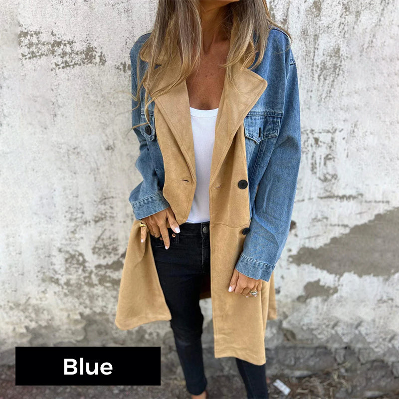 🌸Rinnovamento primaverile🌸Trench di media lunghezza con cuciture in denim: perfetto per la primavera!