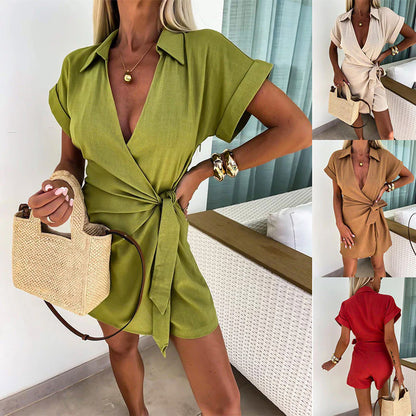 💕Women's Cotton Linen V-neck Jumpsuit - Light, Breathable & Elegant for Every Summer Occasion