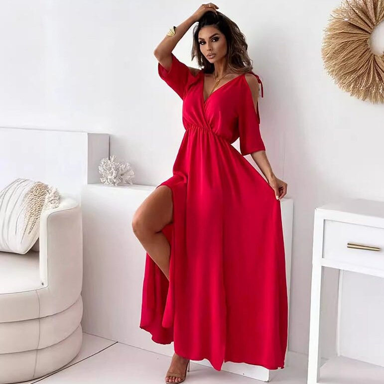 💖Hot Sale💖Women’s Elegant Sexy V Neck Side Slit Dress - Show Off Your Charming Curves, Radiate Elegance!