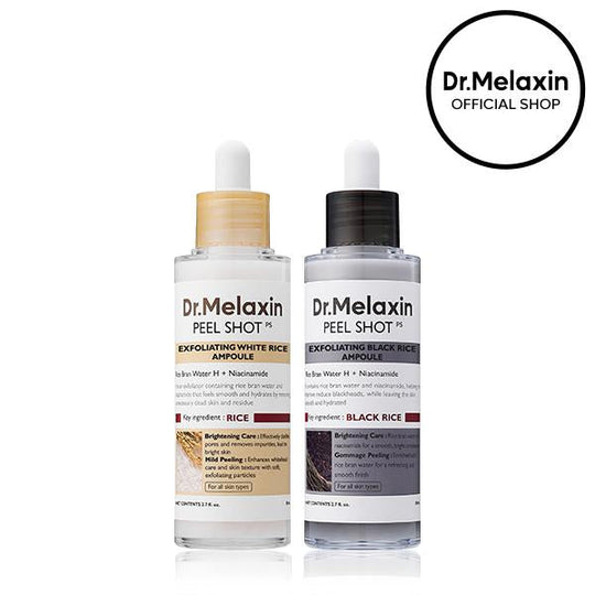 [Dr.Melaxin Officiell] Peel Shot Glow Rice Ampoule Duo - Serum för uppljusning, exfoliering och återfuktning - Lämplig för alla hudtyper