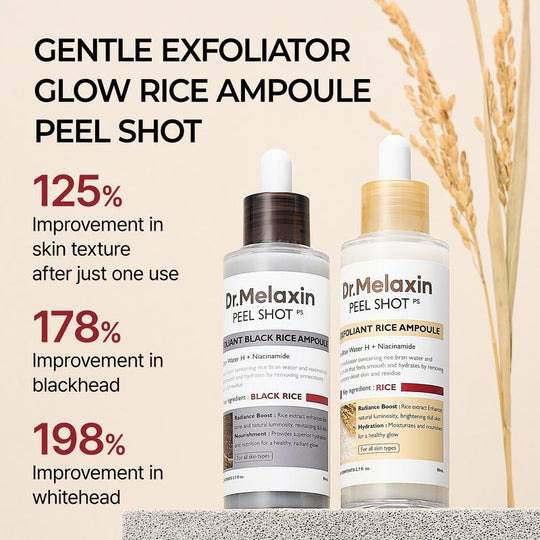 [Dr.Melaxin Officiell] Peel Shot Glow Rice Ampoule Duo - Serum för uppljusning, exfoliering och återfuktning - Lämplig för alla hudtyper