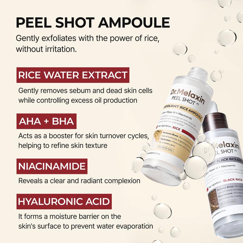 [Dr.Melaxin Officiell] Peel Shot Glow Rice Ampoule Duo - Serum för uppljusning, exfoliering och återfuktning - Lämplig för alla hudtyper