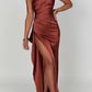 💜Cumpără 2 bucăți cu livrare gratuită💜Rochie maxi elegantă din satin, cu un umăr, model cocktail, decoltată, stil feminin, pentru nuntă și petrecere
