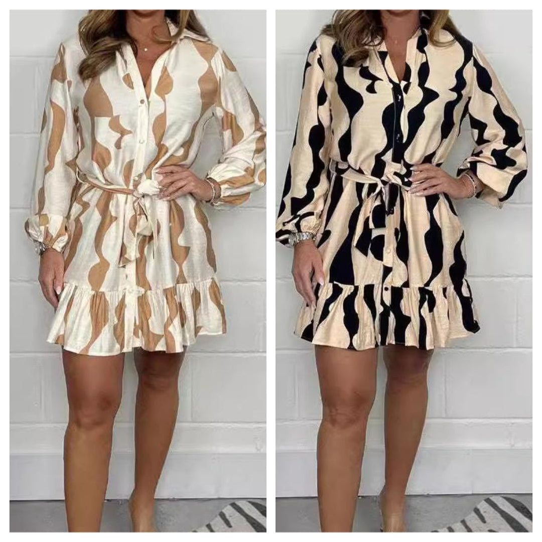 🌷Limited Time Offer 50% OFF🌷Casual Irregular Stripe Lapel Tie Waist Shirt Dress