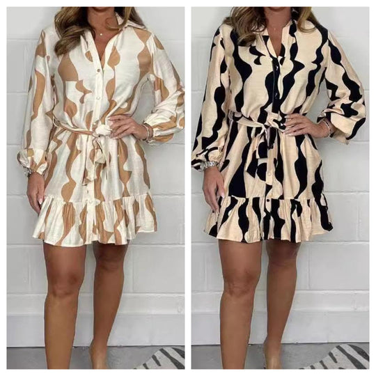 🌷Limited Time Offer 50% OFF🌷Casual Irregular Stripe Lapel Tie Waist Shirt Dress