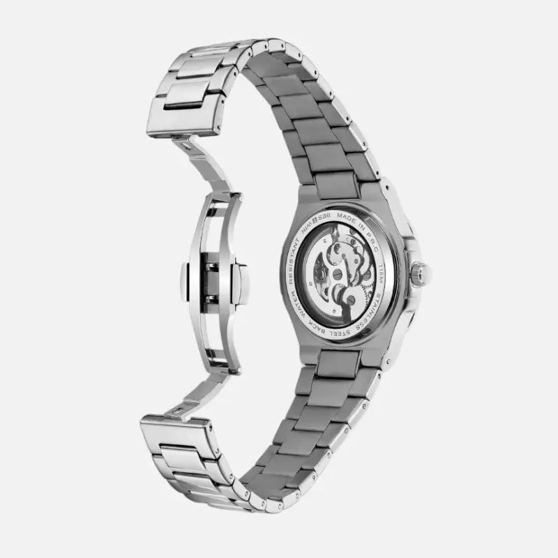 Skeleton Hollow Män Automatisk Mekanisk Klocka Steampunk Sliver Blå Full Steel Vattentät Armbandsur Man Mechanism Klocka