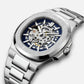 Skeleton Hollow Men Automatic Mechanical Watch Steampunk Sliver Blue Full Steel Waterproof Wrist Watches Male Mechanism Clock