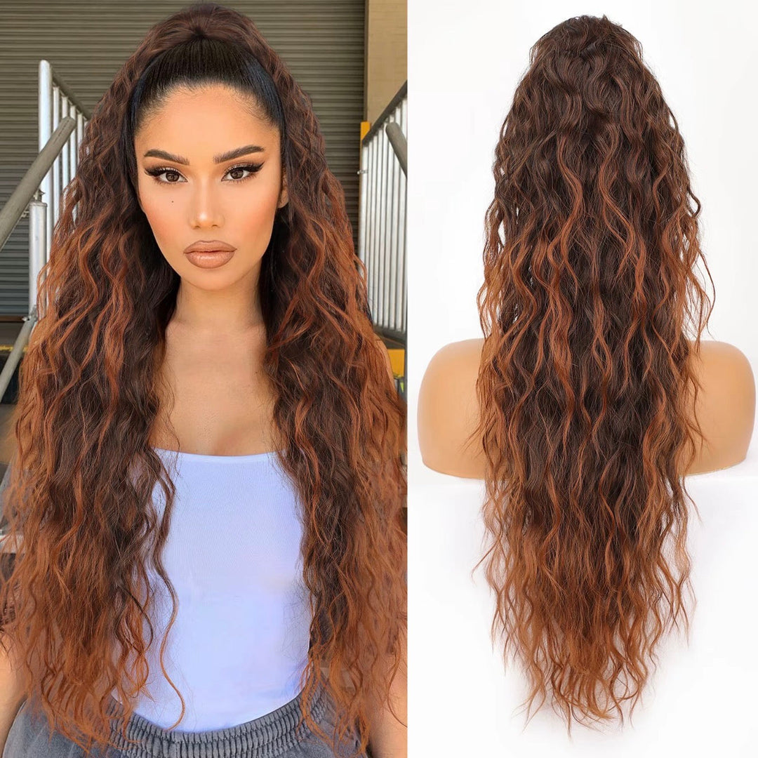 💜Curly Wavy Frizzy Hair Extension with Ponytail💜Convertible Ponytail | Human Hair Blend