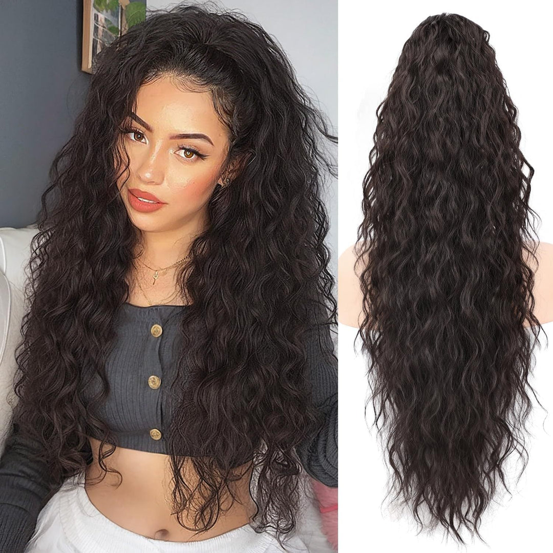 💜Curly Wavy Frizzy Hair Extension with Ponytail💜Convertible Ponytail | Human Hair Blend