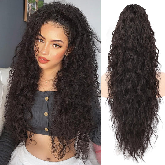 💜Curly Wavy Frizzy Hair Extension with Ponytail💜Convertible Ponytail | Human Hair Blend