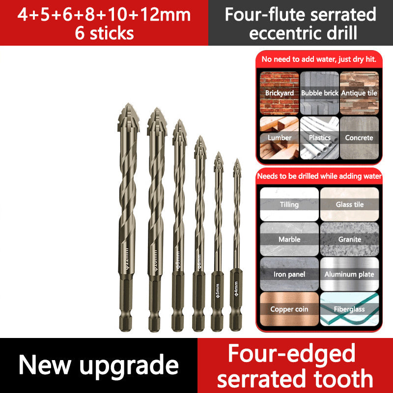 🔥2025 Hot Sale🔥High-Strength 4-Flute Serrated Eccentric Drill Bit Kit - Durable & Versatile for All DIY Projects