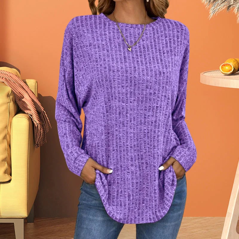 Casual Long-Sleeve Top – Soft Knit, Loose Fit & Versatile Style for All Body Types 🌸🧥