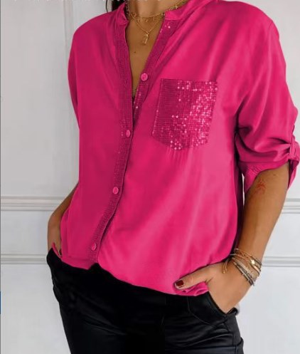 🌷Cotton V-neck Sequin Mid-sleeve Casual Top – Everyday Comfort With a Touch of Sparkle