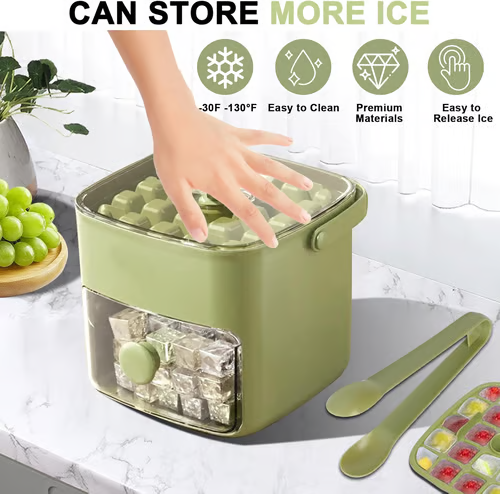 🥳2026 HOT SALE🥳💞50K+ SOLD!💥🥤🧊 50% OFF! Ice Cube Maker with Storage – 48 cubes at once, leak‑proof lid. Stackable, saves space. Includes ice scoop & tong. A summer essential. 🏖️✅