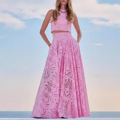 🔥2025 NEW SALES - 50% OFF🔥Cutout Sleeveless Top & Flowy Skirt 2-Piece Set | Cutout Top with Built-In Bra + Weighted Hem Skirt