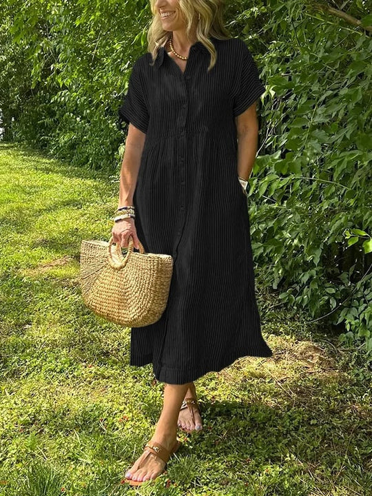 🎉Saldi speciali di questa settimana - 50% di sconto✨Abito camicia a righe con bottoni e revers | Con tasche funzionali