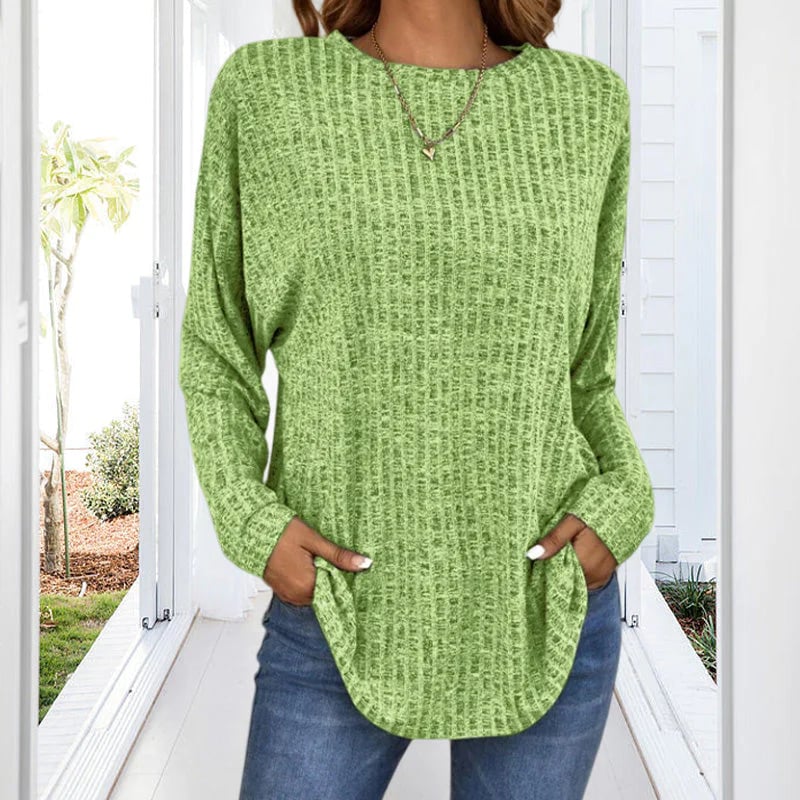 Casual Long-Sleeve Top – Soft Knit, Loose Fit & Versatile Style for All Body Types 🌸🧥