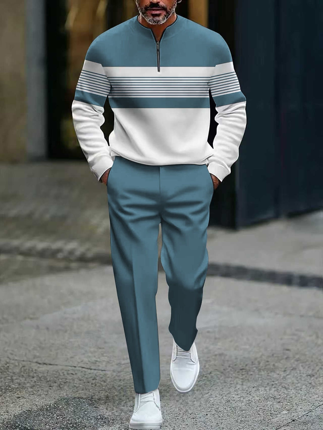 💎 50% DE RÉDUCTION ! 💎 Ensemble Homme Imprimé Graphique – Pull à Col Quart-Zip & Pantalon Assorti, Coupe Décontractée & Tissu Respirant 👕🌿