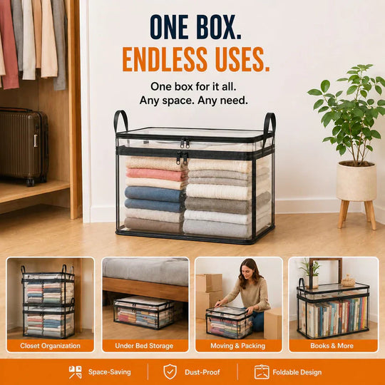 🔥Buy 2 Get 1 Free📦Portable Large Heavy-Duty Thick Plastic Clear Storage Box with Hinged Lid | Home, Travel & Camping