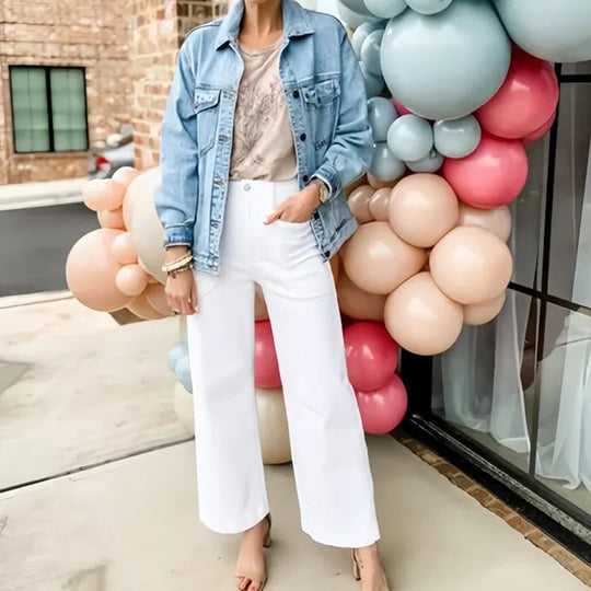 🔥VENDITA CALDA 2025🔥Pantaloni a gamba larga in twill elasticizzato | Vita alta | Larghi & Comodo