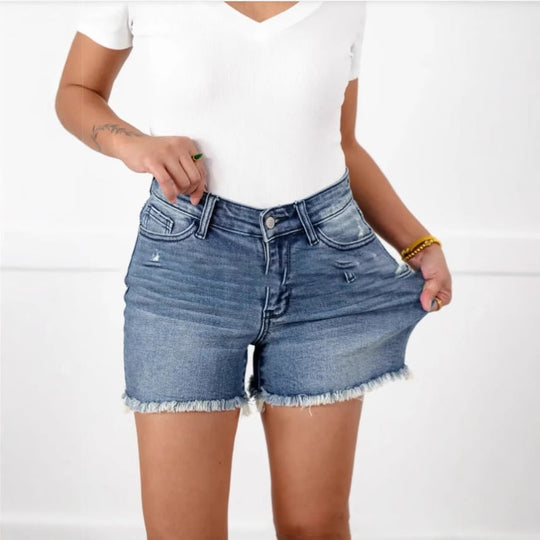🔥Flash Sale 50% OFF💖High Rise Frayed Hem Cut Off Jean Shorts👖 | Butt-Lifting Frayed Hem