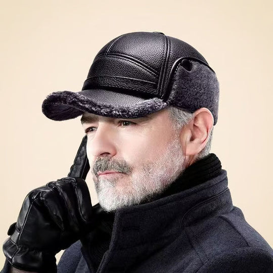 ⛄️🧢Bonnet d'hiver vintage pour homme avec oreillettes - Doublure en peluche douce et casquette en similicuir