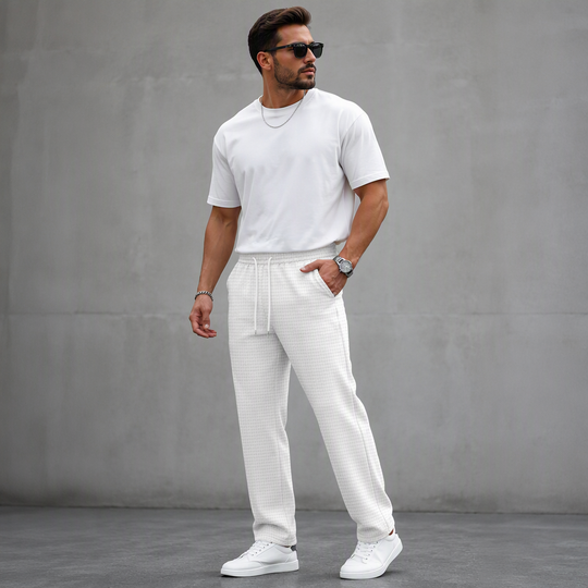 📢📢50 % DE RÉDUCTION !! ⏰ Pantalon décontracté pour homme en maille gaufrée avec cordon de serrage