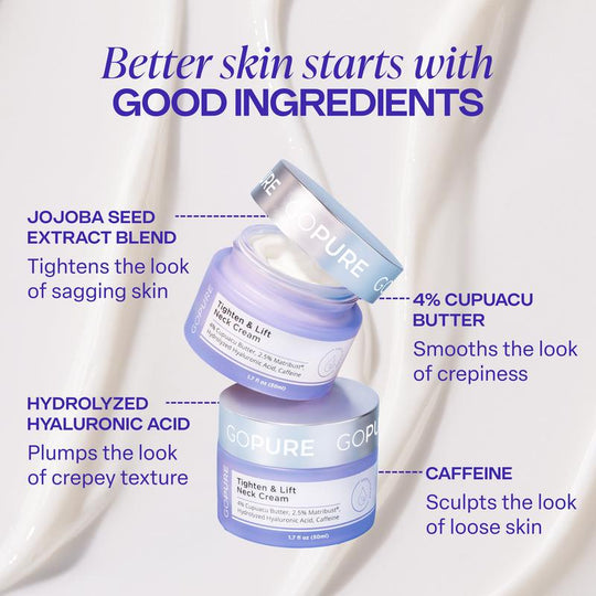 [Oifigiúil GOPure] Uachtar Muineál Teannaigh & Uachtar Ardaithe Daingnithe le haghaidh Cosmaidí Teannadh Craiceann Uibheacha - Cliniciúil Cruthaithe, Sábháilte & Glan, Molta ag Deirmeolaithe, Saor ó Chruálacht