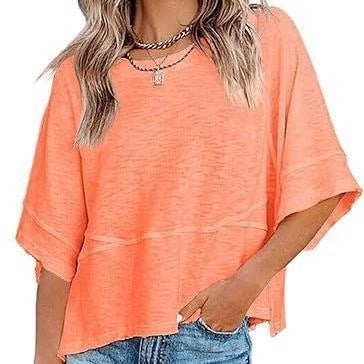 ✨2026 HOT SALE 50% OFF💃🌸Women's Solid Color Splicing Loose Five Points Flare Sleeve T-Shirt