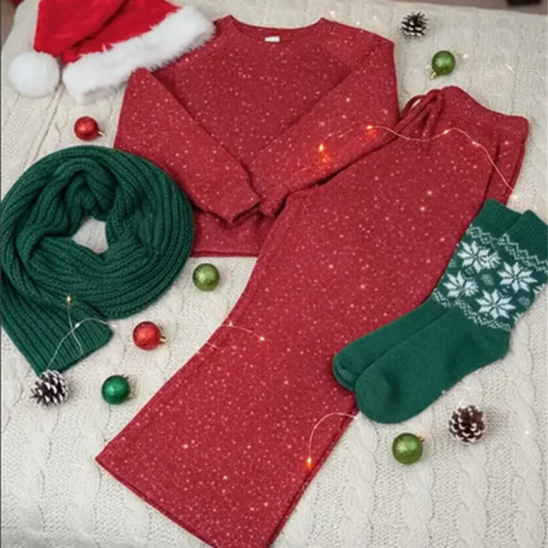 ⏰Last Day Sale - 50% OFF✨Women's Glitter Pullover Sweater & Pants 2-Piece Set