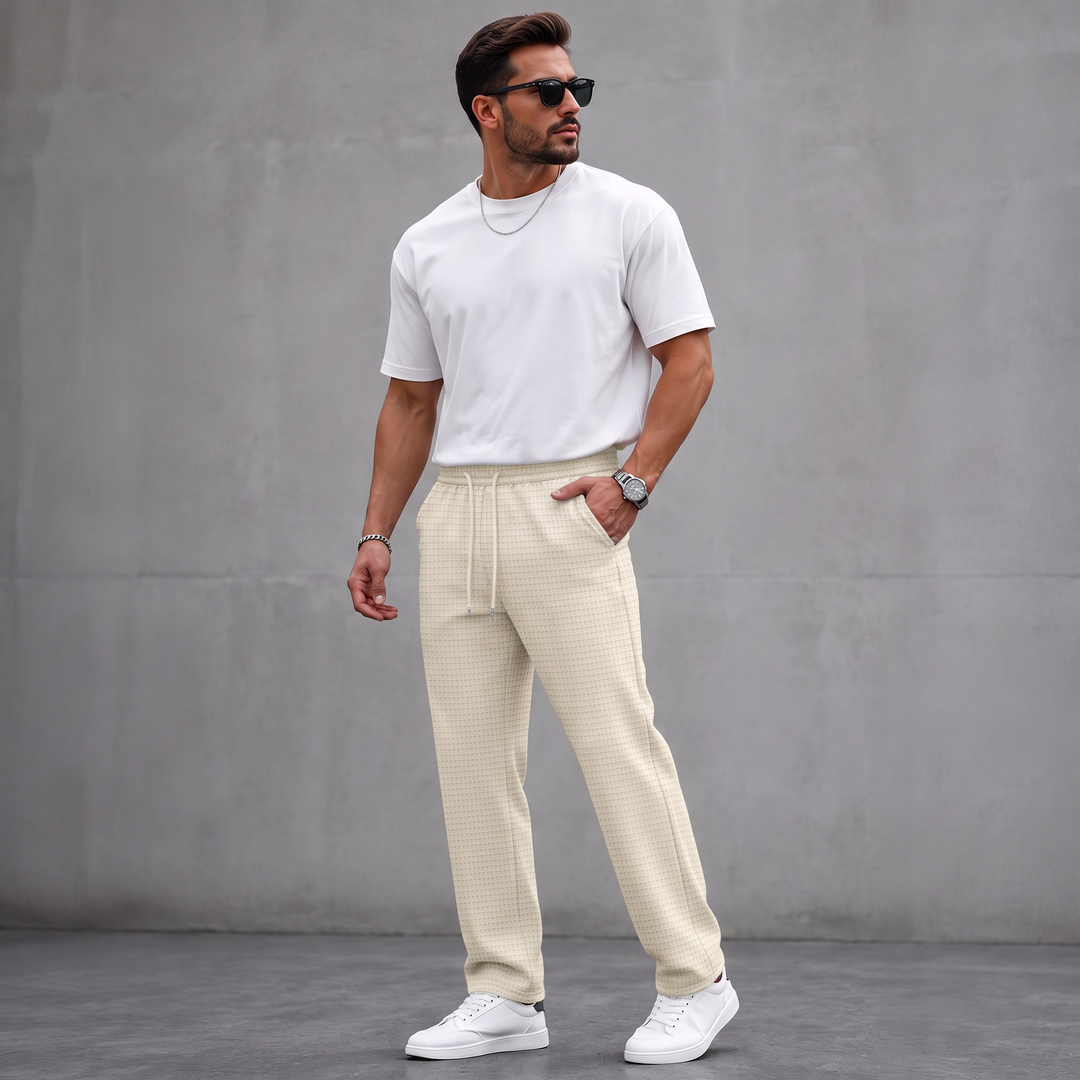 📢📢50 % DE RÉDUCTION !! ⏰ Pantalon décontracté pour homme en maille gaufrée avec cordon de serrage